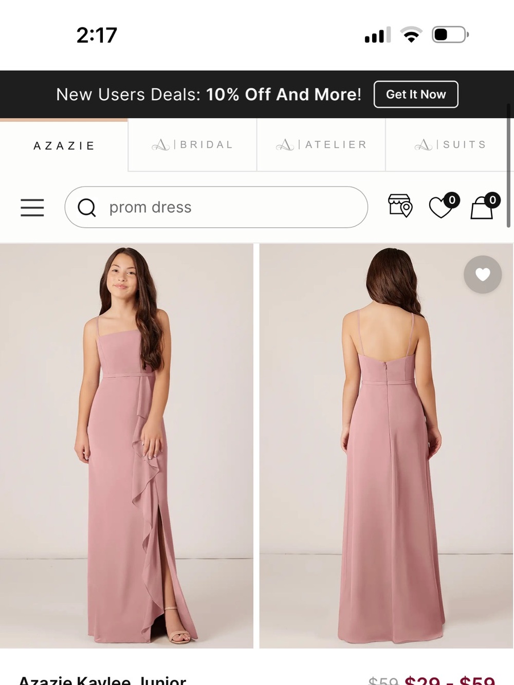 Azazie Junior Kaylee Dusty Rose Formal Dress